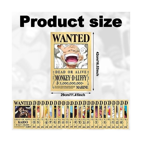 LGQHCE 24 Pièces One Piece Wanted Posters Anime Set Manga Affiche Aesthetic Papier Peint Manga Autocollant Anime Deco Tableau