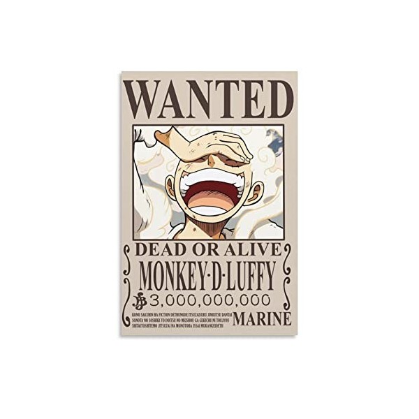 NANXIANG One Piece Wanted Luffy Décoration murale sur toile Poster Décoration de chambre 20 x 30 cm