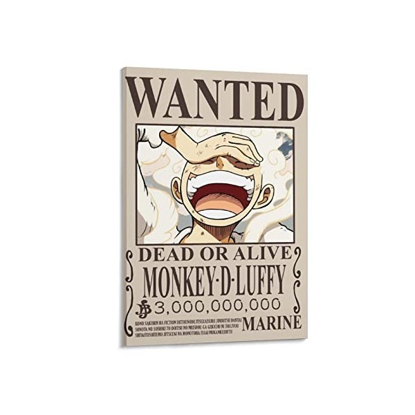 NANXIANG One Piece Wanted Luffy Décoration murale sur toile Poster Décoration de chambre 20 x 30 cm