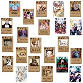 IOSCDH Lot de 22 Posters One Piece Wanted, Anime Poster, Affiche One Piece Wanted, Poster Vintage Papier Kraft, Décoration de