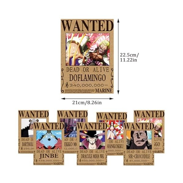 IOSCDH Lot de 22 Posters One Piece Wanted, Anime Poster, Affiche One Piece Wanted, Poster Vintage Papier Kraft, Décoration de