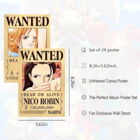 IOSCDH Poster 24 feuilles One Piece Wanted Poster Anime Poster Vintage Affiche Anime décoration dintérieur Décoration Anime 