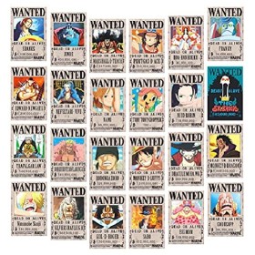 Lot de 24 affiches de récompense Anime One Piece Wanted 28,5 x 19,5 cm Décoration murale à suspendre pour mur et porte