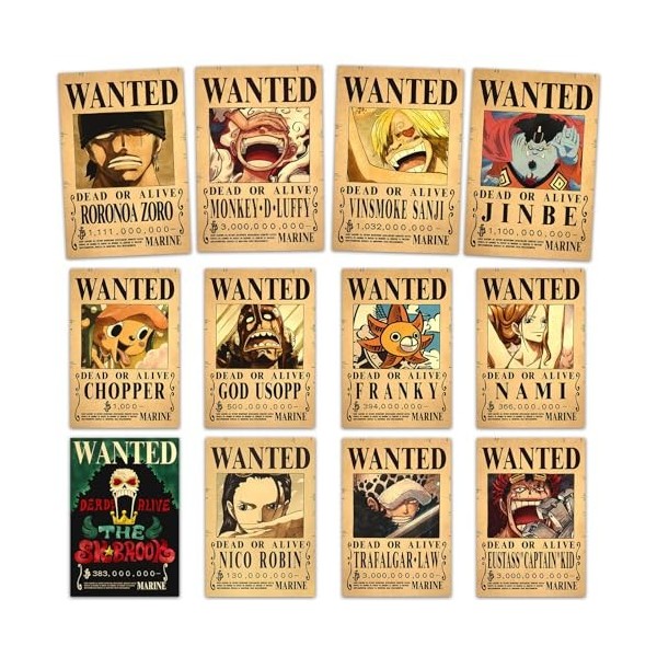 Lot de 12 Anime Poster,Posters Wanted 28.5x19 cm,Poster manga,Affiche Anime,Affiche Anime vintage,New Bounty Wanted Edition,p