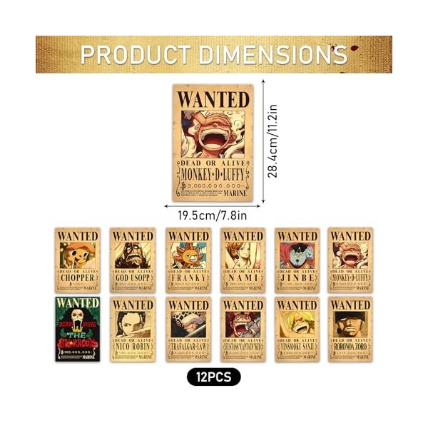 Lot de 12 Anime Poster,Posters Wanted 28.5x19 cm,Poster manga,Affiche Anime,Affiche Anime vintage,New Bounty Wanted Edition,p