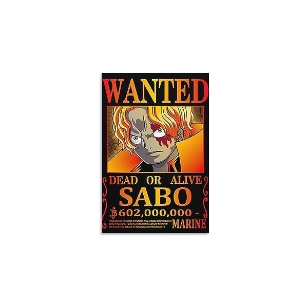 Générique poster one piece Sabo wanted 30 x 45 cm avec accroche murale - poster décoratif sur toile pour chambre, bureau, sal
