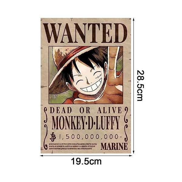 LGQHCE Poster Vintage Papier Kraft, Anime Poster Affiche One Piece Wanted Poster Manga, Poster Anime