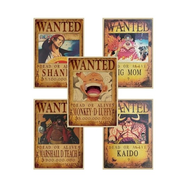 ZPPLD Anime Poster,One Piece Wanted Posters 51 cm × 35,5 cm Grande,Poster Manga Poster Vintage Papier Kraft - Enroulé Dans un