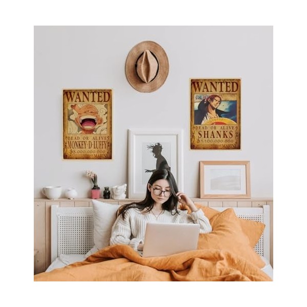 ZPPLD Anime Poster,One Piece Wanted Posters 51 cm × 35,5 cm Grande,Poster Manga Poster Vintage Papier Kraft - Enroulé Dans un