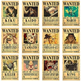 OBLRXM 12 Pièces Anime Poster, One Piece Wanted Posters, Poster Manga Poster Vintage Papier Kraft, Décoration de Chambre, pou