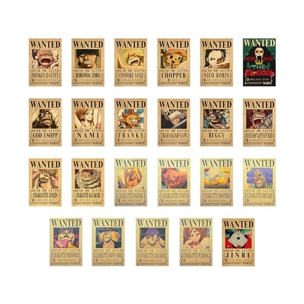 CBOSNF 23 One Piece Wanted Poster,One Piece Affiche Anime Poster Vintage Affiche Luffy Poster Anime Décoration dIntérieur Dé