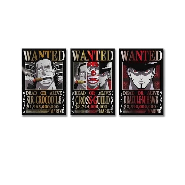 Poster One Piece Wanted Crocodile Mihawk Cross Guild Oeuvres dart Impression sur toile Décoration dintérieur 60 x 90 cm