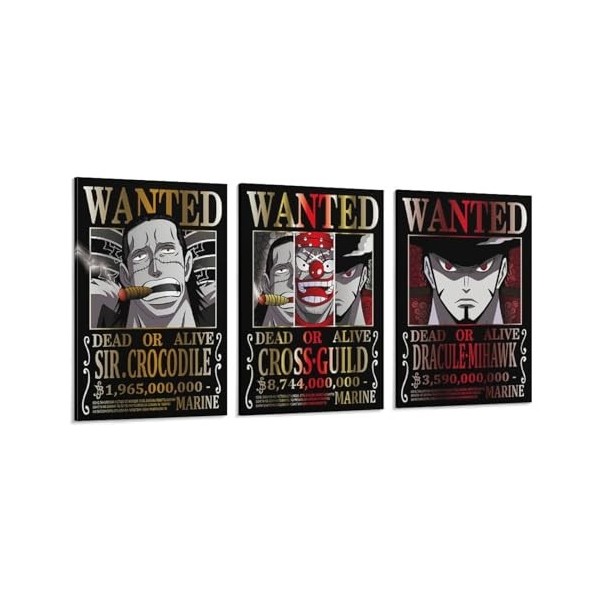 Poster One Piece Wanted Crocodile Mihawk Cross Guild Oeuvres dart Impression sur toile Décoration dintérieur 60 x 90 cm