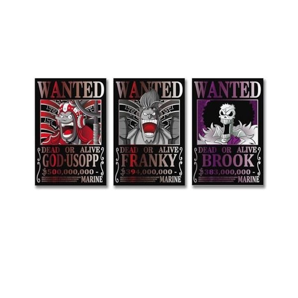 Poster One Piece Wanted de lanime Brook Franky Usopp - Impression sur toile - Décoration dintérieur - 60 x 90 cm
