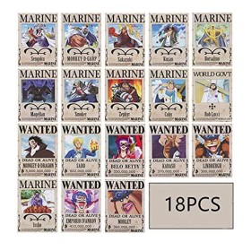 ROSETOR Lot de 18 affiches One Piece Wanted 42 cm × 29 cm, nouvelle édition One Piece Pirates Wanted Posters, amiral du monde
