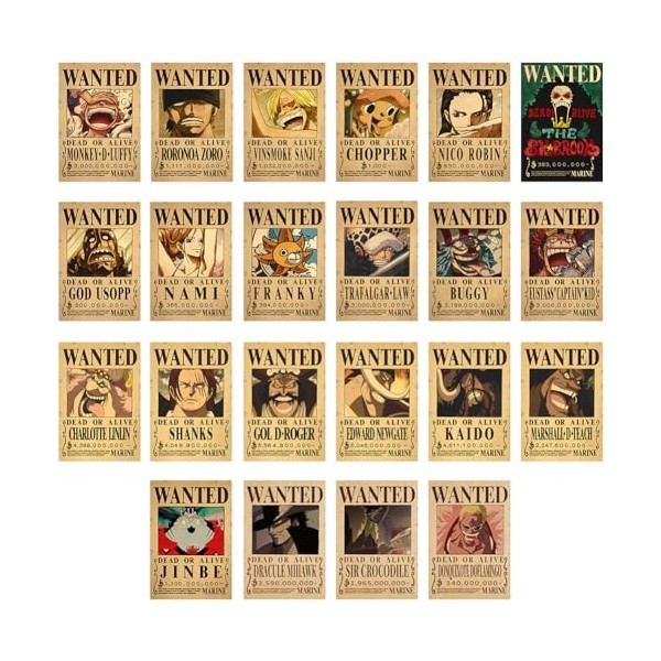 One Piece Wanted Poster CBOSNF 22 One Piece Affiche Anime Poster Vintage Affiche Anime Décoration dIntérieur Luffy Poster Dé