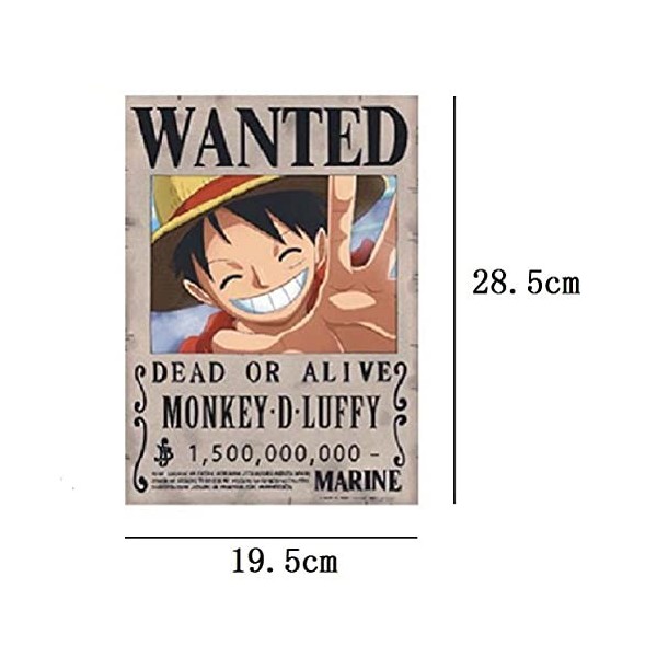 Lot de 10 posters One Piece Wanted - Pour mur et porte - 28,5 x 19,5 cm