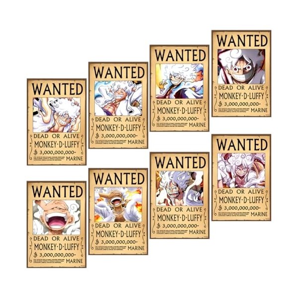 IOSCDH Lot de 8 posters One-Piece Wanted, Anime Poster, Affiche One-Piece Wanted, Poster Vintage Papier Kraft, Décoration de 