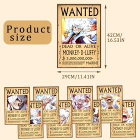 IOSCDH Lot de 8 posters One-Piece Wanted, Anime Poster, Affiche One-Piece Wanted, Poster Vintage Papier Kraft, Décoration de 