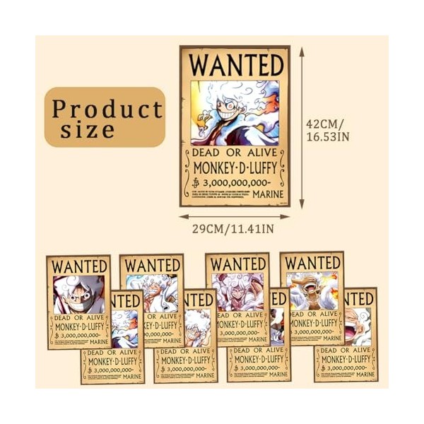 IOSCDH Lot de 8 posters One-Piece Wanted, Anime Poster, Affiche One-Piece Wanted, Poster Vintage Papier Kraft, Décoration de 