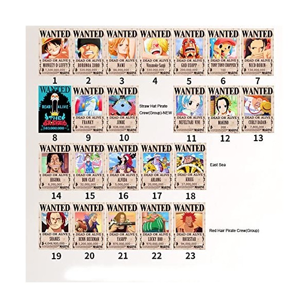 通用 One Piece Wanted Posters, 42cm × 29cm, Anime Stickers muraux New Straw Hat Pirates 