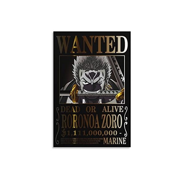 Poster de lanime One Piece Wanted Zoro - Impression sur toile - 30 x 45 cm