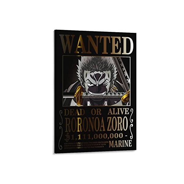 Poster de lanime One Piece Wanted Zoro - Impression sur toile - 30 x 45 cm
