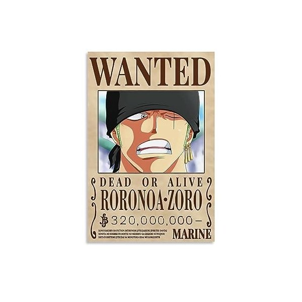 Poster animé One Piece Wanted Roronoa Zoro - Impression sur toile - 20 x 30 cm