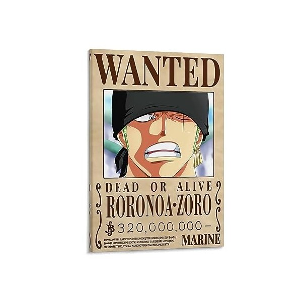Poster animé One Piece Wanted Roronoa Zoro - Impression sur toile - 20 x 30 cm