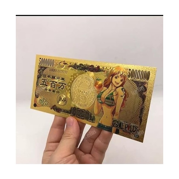 1PCS Billet One Piece Nami avec certificat dauthenticité, Billet de Banque dor Anime, Manga One Piece Marque-Page à Collect