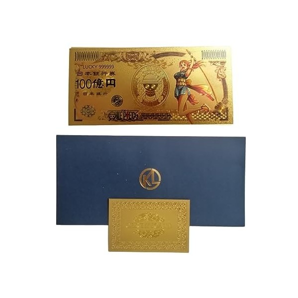 1PCS Billet One Piece Nami pays des wa avec certificat dauthenticité, Billet de Banque dor Anime, Manga One Piece Marque-Pa