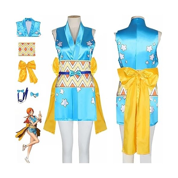 SZYDM Anime One Piece Nami Cosplay Tenue, vêtements sans manches pour femme, mini-jupe avec fente latérale, ensemble complet 