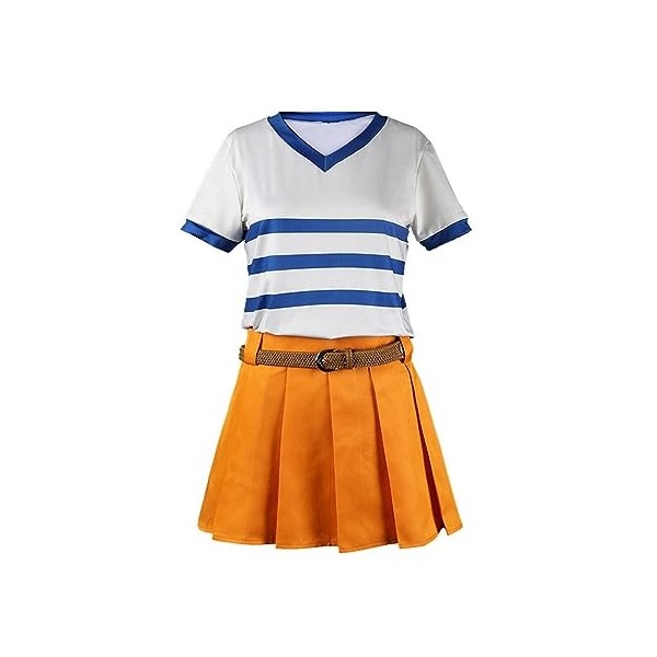 Mowseper Nami Costume pour femme Nami Cosplay Haut rayé Plissé Jupe École Uniforme Tenues Anime Halloween Carnaval Party Cost
