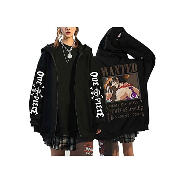 Sybnwnwm Anime One Piece Sweat à Capuche Luffy ACE Pull Zippé Nami Chopper Sweatshirt Cosplay HoodieTop Hommes Femmes
