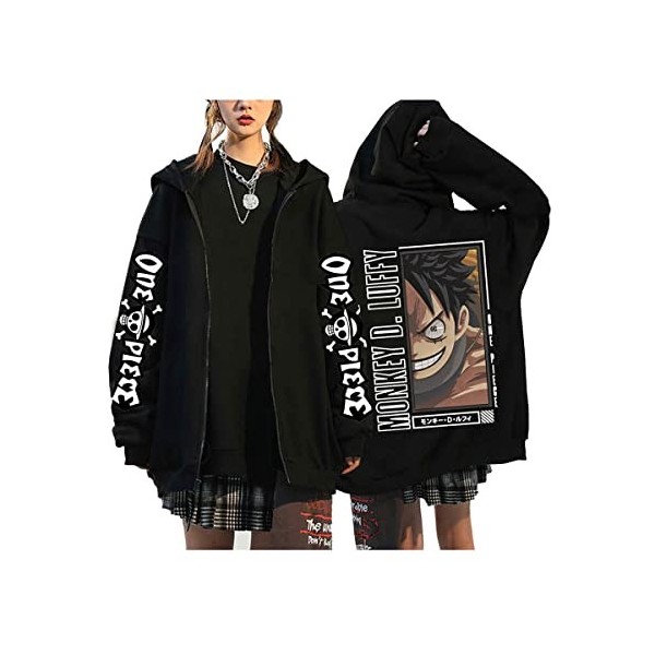 Sybnwnwm Anime One Piece Sweat à Capuche Luffy ACE Pull Zippé Nami Chopper Sweatshirt Cosplay HoodieTop Hommes Femmes