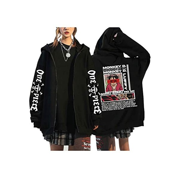 Sybnwnwm Anime One Piece Sweat à Capuche Luffy ACE Pull Zippé Nami Chopper Sweatshirt Cosplay HoodieTop Hommes Femmes