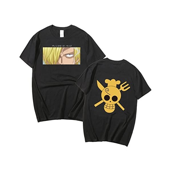 Sybnwnwm T-shirt One Piece imprimé Sanji Hip Hop Crew pour homme et adulte, Noir , S