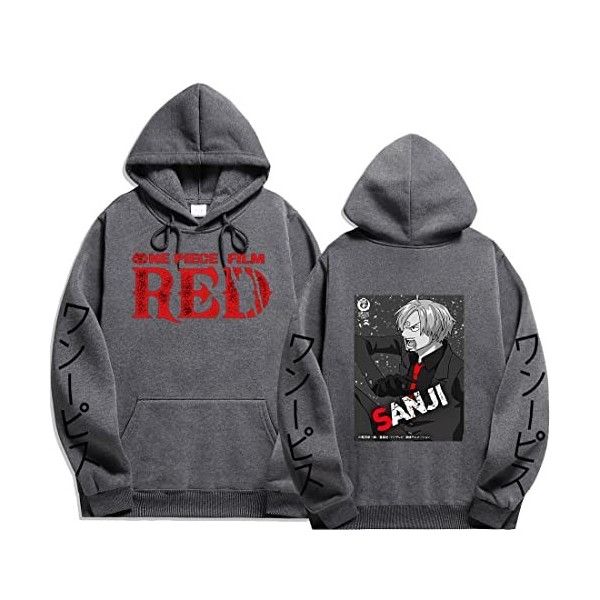 Sybnwnwm Sweat à capuche unisexe One Piece Sanji à manches longues, gris foncé, M