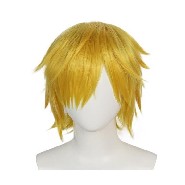 COSPLAZA One Piece Sanji Short Yellow Golden Male anime cosplay costume perruque blonde perruque