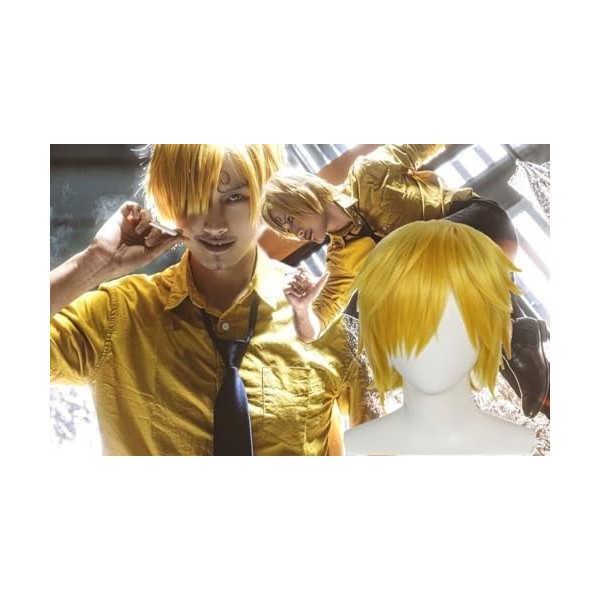 COSPLAZA One Piece Sanji Short Yellow Golden Male anime cosplay costume perruque blonde perruque