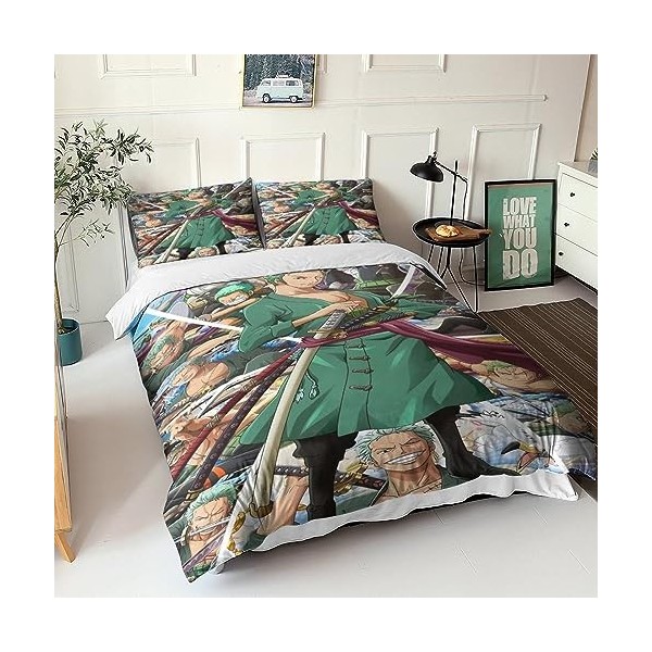 FGAITH 3Pcs Housse De Couette One Piece, Parure De Lit Sanji, Adultes Ado Enfant Motif 3D Microfibre Housse Couette avec Ferm