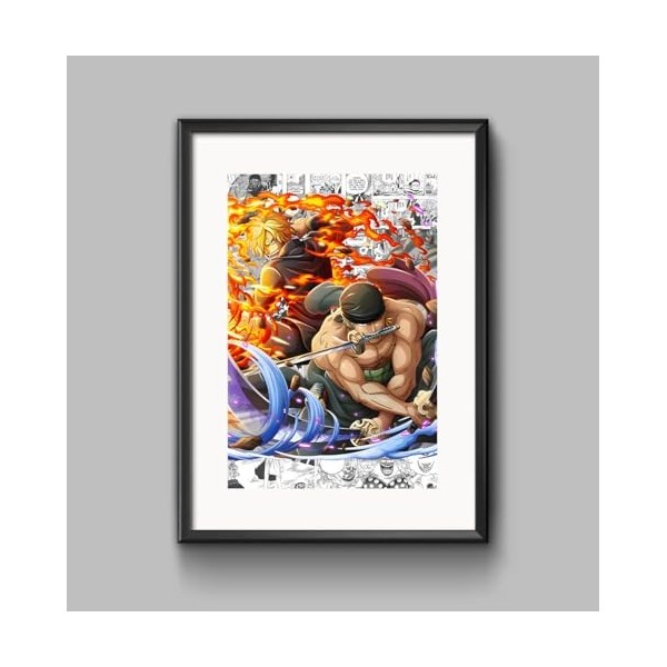 Generico Dessin fait à la main BAZAVERSE - Zoro & Sanji A4 POSTER PROPAGANDA ANIME MANGA COMETTO GEAR 5 - Collection, Poste