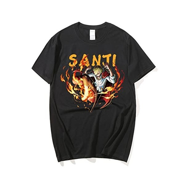 Sybnwnwm T-shirt One Piece Anime Sanji Cosplay à manches courtes et col rond Impression 3D, Noir , XS