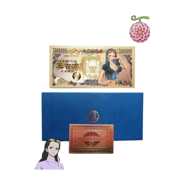 1PCS Billet One Piece Nico Robin avec certificat dauthenticité, Billet de Banque dor Anime, Manga One Piece Marque-Page à C
