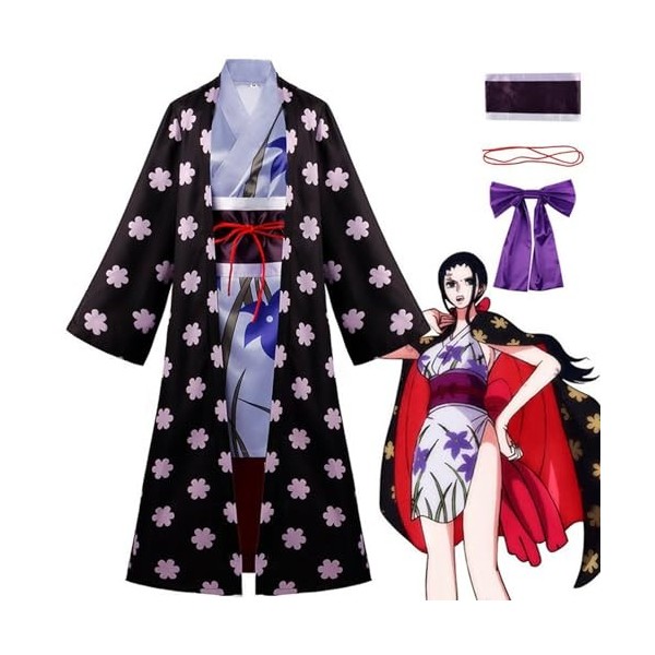 Anime One Piece Nico Robin Cosplay Costume pour Femmes Filles, Uniforme de Jeu de Rôle Cape Kimono Ensemble Complet Halloween