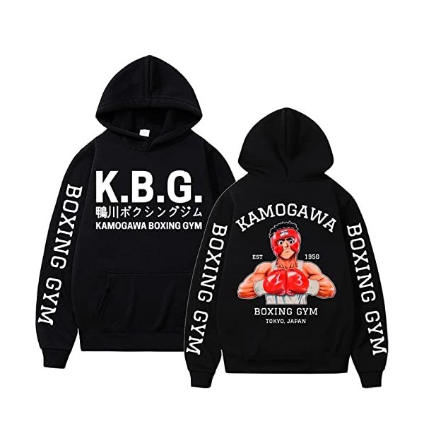 MTNROO Anime Hajime No Ippo Kamogawa Boxing Hall Double Face Imprimé Hoodie Manga Graphic Hoodie Homme Streetwear-Black||XXS