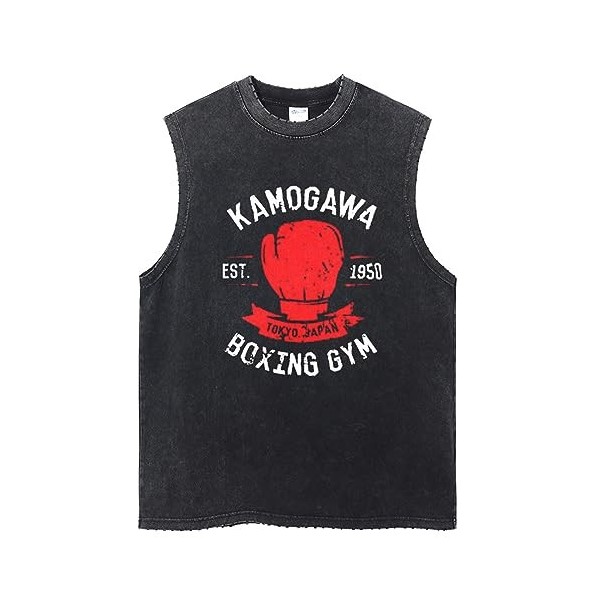 Hajime no Ippo The Fighting ! Hommes Débardeurs Hajime No Ippo T Shirt sans Manches Vest Tops Anime Vintage Wash Sleeveless T