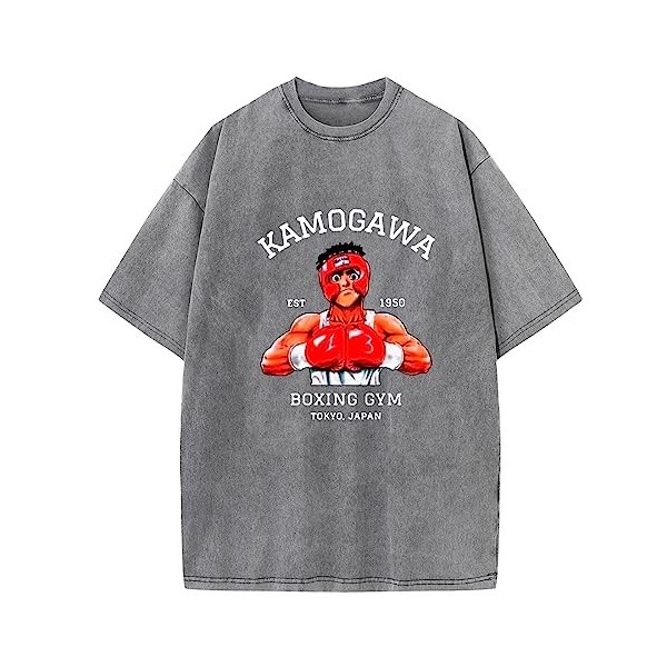 XSLGOGO Anime Hajime no Ippo Cosplay T-Shirts Ippo Makunouchi Top Kamogawa Boxing Gym Tee Washed Vintage Older Style Makunouc