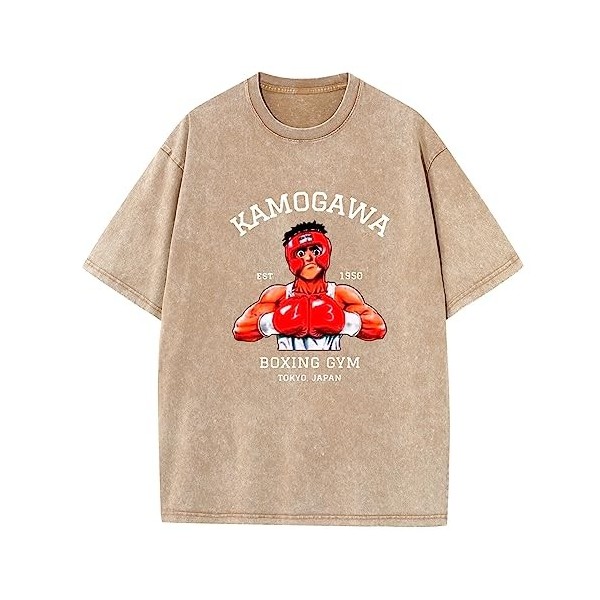 XSLGOGO Anime Hajime no Ippo Cosplay T-Shirts Ippo Makunouchi Top Kamogawa Boxing Gym Tee Washed Vintage Older Style Makunouc