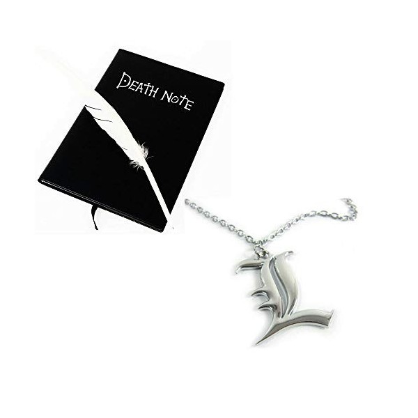 GUGUBU Death Note Cosplay Notebook with Feather Pen & L Necklace Gift Set